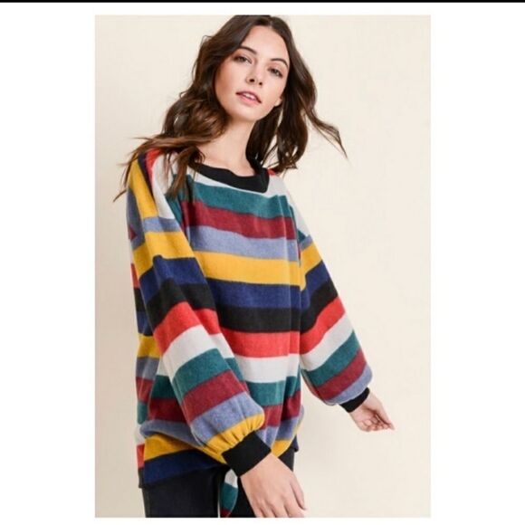 Soft and Warm Color Block Striped Fleece Top - Picture 4 of 10